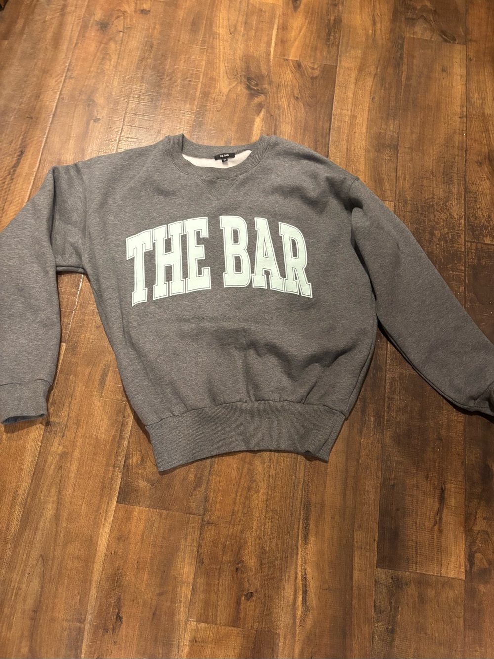 The Bar Gray Crewneck Sweatshirt with Mint Green Lettering